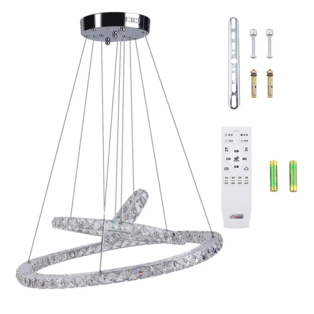 

Dimmable Crystal LED Chain Pendant Light Home Living Room Bedroom Tri-Ring LED Ceiling Lamp Light White 20+40+60cm Art Deco