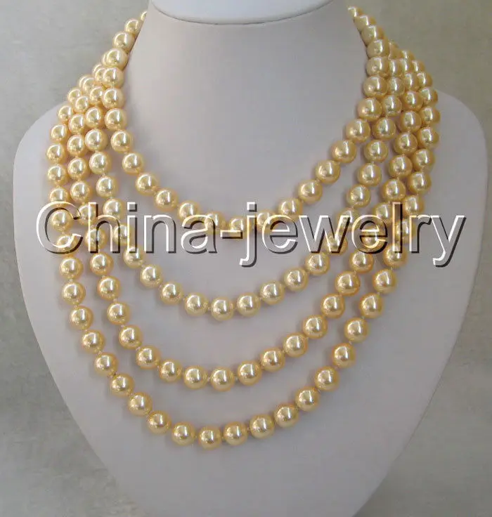 

FREE SHIPPING HOT sell new Style >>>>Beautiful 80" 10mm perfect round golden south sea shell pearl necklace