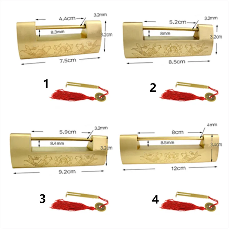 Латунь сундук для украшений чемодан чехол Карп пряжки Засов защелка Винтаж китайская мебель брак Рыбы Болт замок, 1 шт - Цвет: Цвет: желтый