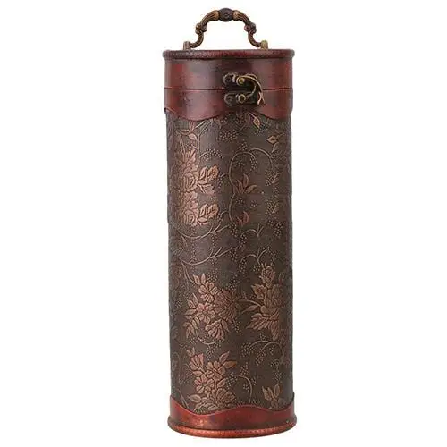 

Cylinder Vintage Retro Wooden Vintage Wine Bottle Storage Gift Box Case Holder