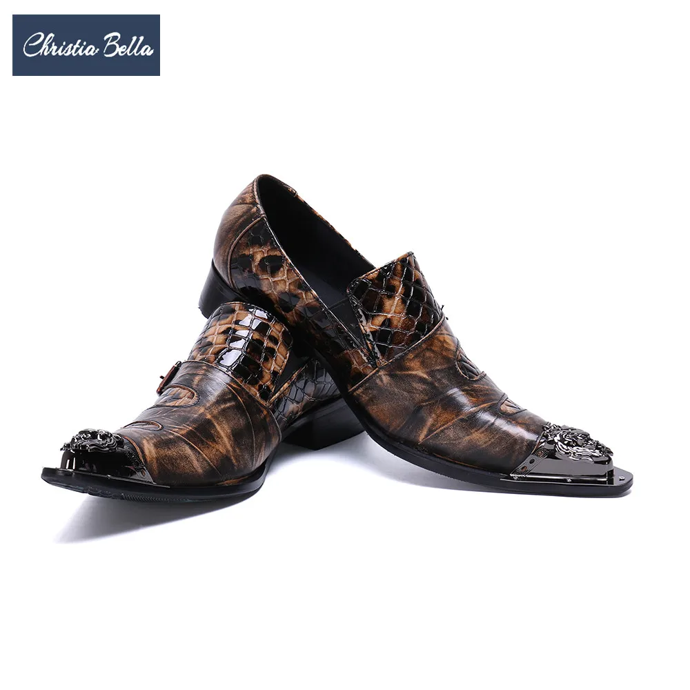 

Christia Bella Fashion Snake Skin Genuine Leather Men Business Shoes Plus Size Slip On Metal Pointed Toe Formal Dress Men Shoes