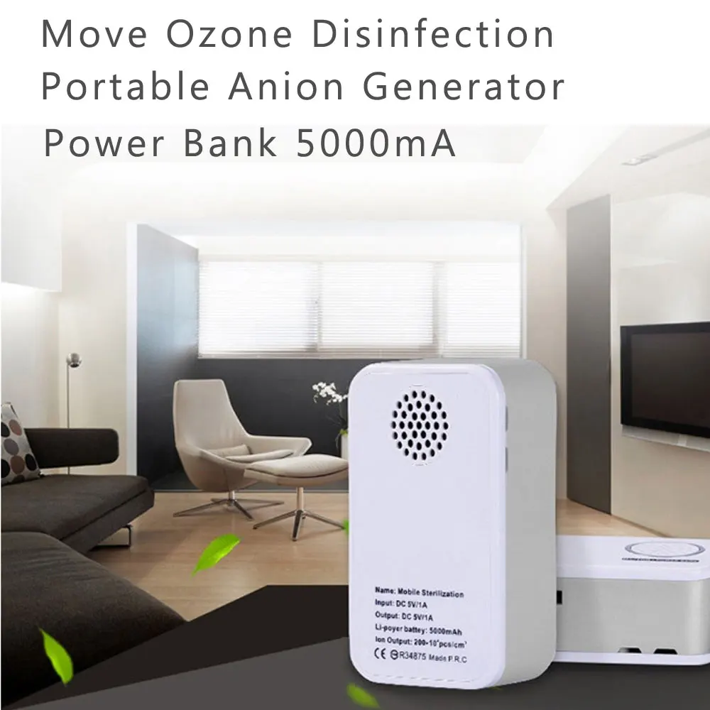

Air Purifier Dual-Function Negative Ion Generator and Ozone Generator Built-in lithium Battery 5000ma for Mobile Phone Charging