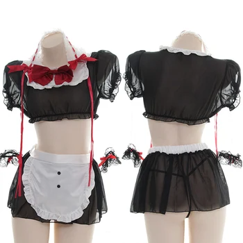 

Sexy Lolita Girl Maid Outfit Harajuku Gothic Chiffon Sleepwear Lingerie Micro Bikini Babydoll Costume Fantasia Dessous Underwear