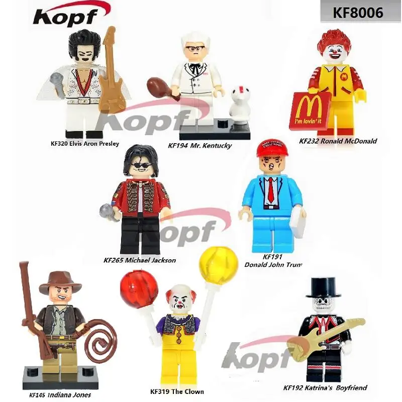 

Single Sale Pennywise The Clawn Donald JohnTrump Elvis Aron Presley Ronald McDonald Building Blocks Children Gift Toys KF8006