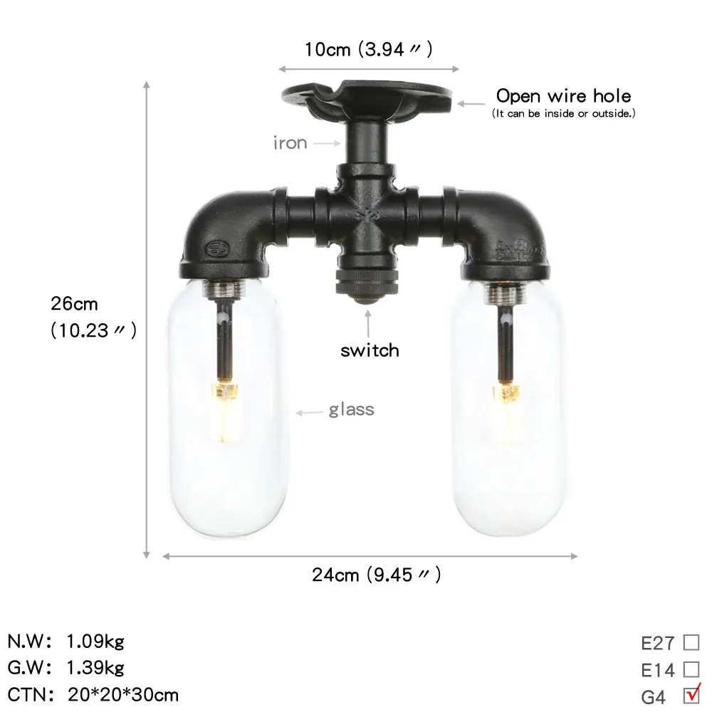 Ретро промышленный потолочный светильник винтажный черный водопровод лампа включает стеклянный абажур лампы гостиной спальни огни домашний свет - Цвет корпуса: 6