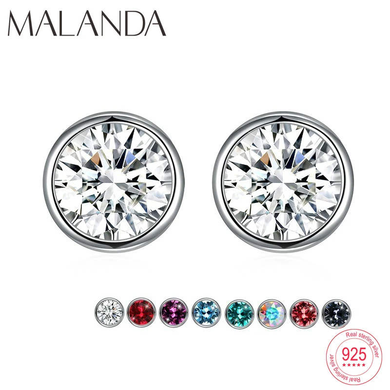 

Malanda Round Crystals From SWAROVSKI Sterling Silver Earrings Fashion Piercing Stud Earrings For Women Wedding Earrings Jewelry