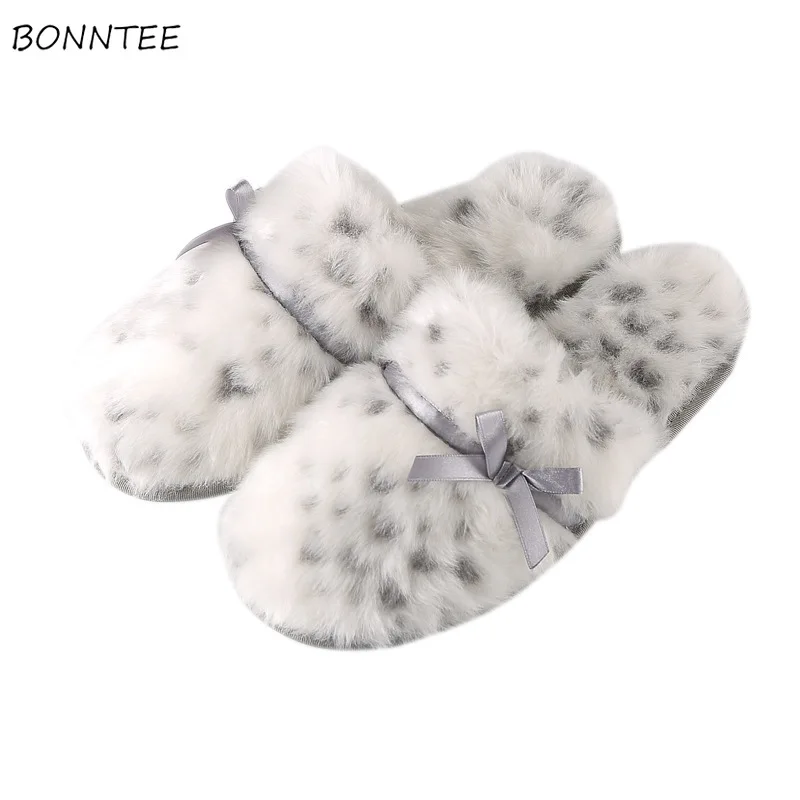 

Winter Slippers Women Indoor Fashion Plush Leopard Prints Home Slipper Womens Flat Non-slip Faux Fur Shoes Rubber Soft Casual