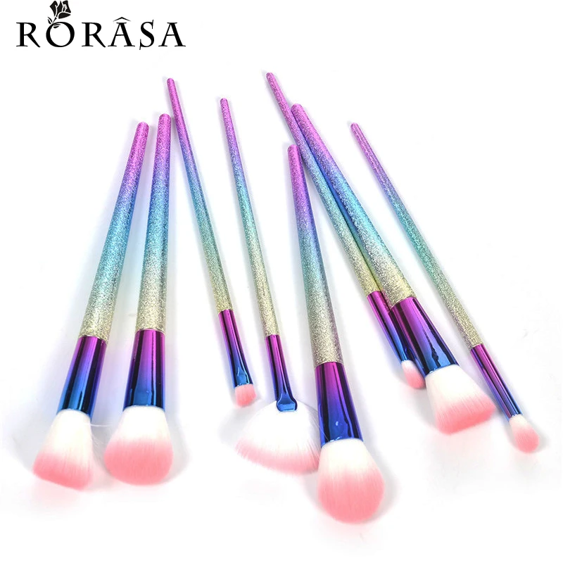 

8Pcs Professional Mermaid Rainbow Diamond Handle Makeup Brushes Set Foundation Cream Powder Highlight Contour Cosmetic Beauty 20