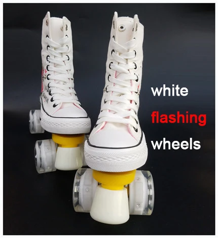 Профессиональный Взрослый двухрядный рисунок на холсте роликовые коньки обувь для влюбленных две линии мигающие колеса Patines унисекс Adulto IB1801 - Цвет: white flashing wheel