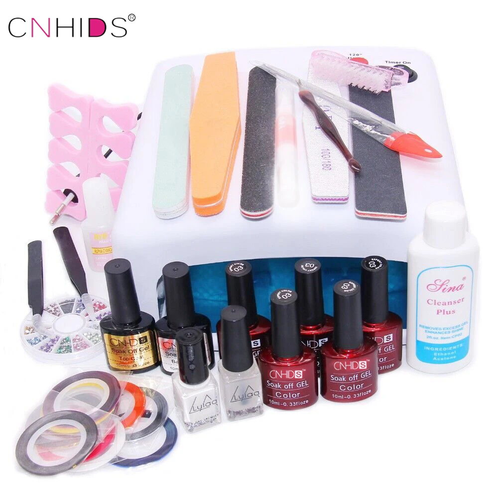 Nail Art Manicure Tools 36W UV Lamp 5 Color 10ml uv Led Gel Base Top Coat