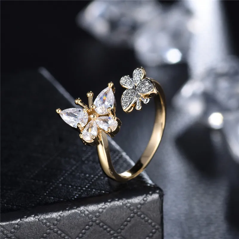 MOLIAM Женская Мода Золото-Цвет кольца для женщин и девушек; регулируемый двойной открытия типа «бабочка» кольцо, рождественские подарки MLR688