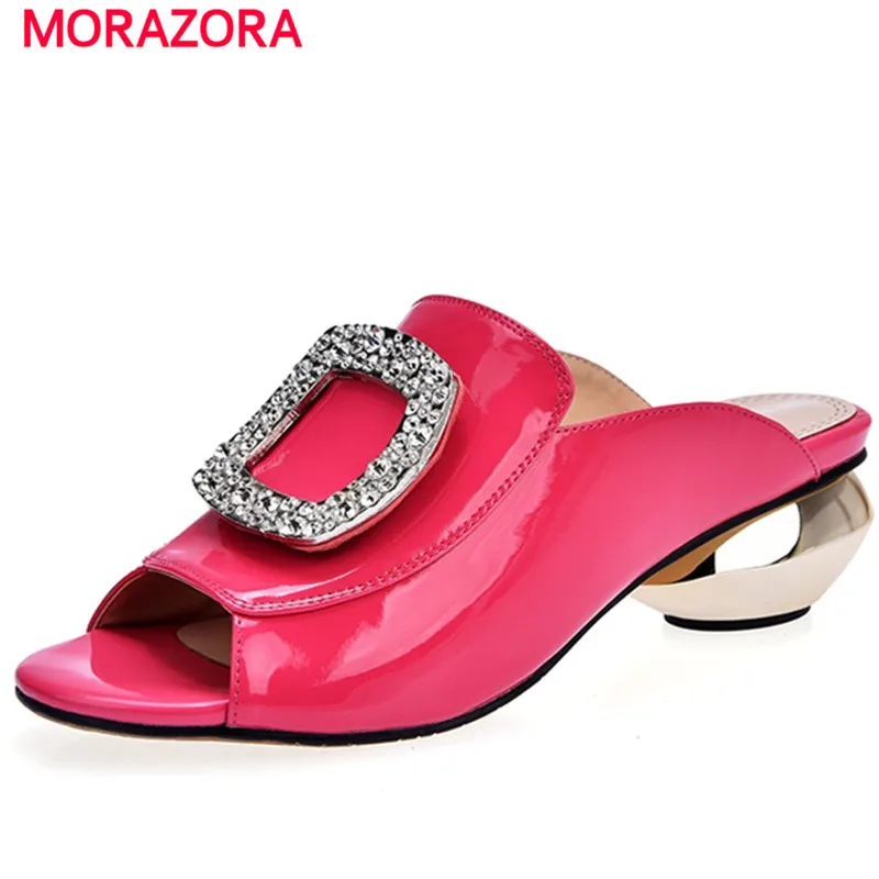 

MORAZORA Top quality summer shoes sandals women genuine leather shoes solid non-slip med heels shoes 4cm party size 34-42