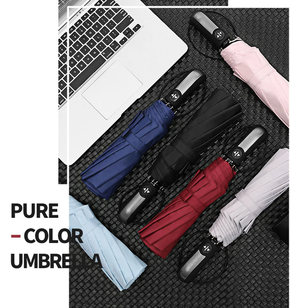 New Automatic Three-Folding Automatic Umbrella Sun Rain Women Male Auto Luxury Windproof Travel Umbrellas For Men Black (17)