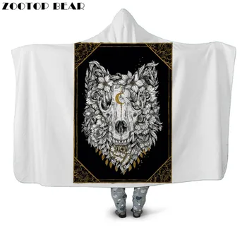 

White Animal Hooded Blanket Wearable Retro Throw Blankets Woman Popular Brand Fashion Cloak 3D print Soft Portable Adult Bedding