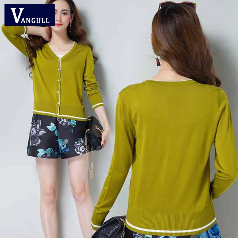 Vangull Women Air-conditioning Shirt Elegant Thin Sweater Short Paragraph Cardigan Sunscreen Jacket Color Block Female Sweaters