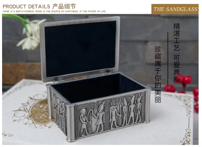 Egyptian style small size metal jewelry box cotton swabs box makeup organizer tin box for jewelry storage Z186