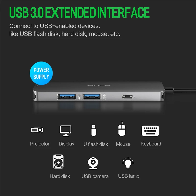 Rock All in One Usb хаб конвертер USB C к HDMI 4 K MAX 87 W PD адаптер для MacBook/Pro type концентратор 3 0 5