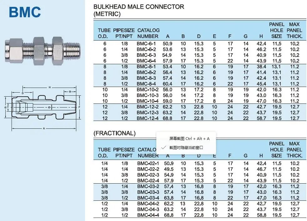 3/8 "1/2" 3/4 "1" труба OD из нержавеющей стали 316 Трубная арматура перегородка Мужской Разъем