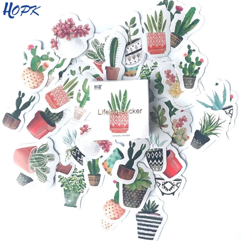45pcs Green Potted Plant Stickers Sealing Diary Label Sticker DIY Scrapbooking 