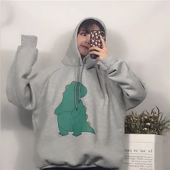 

New Women Hoodies Cartoon Dinosaur Printed Sweatshirt Women's Clothes Sweet Hooded Drawstring Pullover clothes
