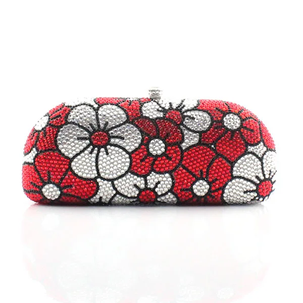 

Sliver and red flower pattern crystal bags women hot selling full crystal handbags bags(1013-RWF )