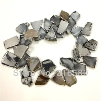 

H-TB12 16 Inch Strand Free Form Silver Titanium Quartz Crystal Freeform Shape Flat Slab Stone Pendant Beads