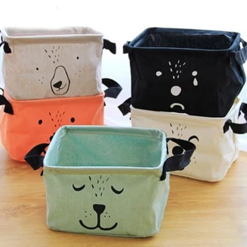 

New Cute Cartoon Square Cotton Linen Desk Storage Box Jewelry Cosmetic Holder Stationery Organizer Case Bag