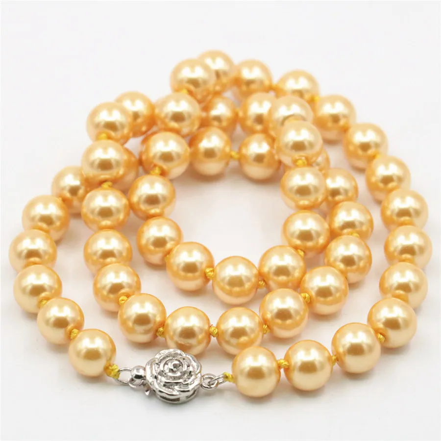 AAA+ золотой цвет 8 мм Южно-морские Бусины Жемчужные ожерелье ручной работы модные ювелирные изделия дизайн подарки для девушек женщин 1" WJ113
