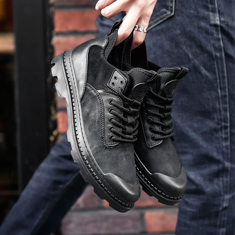 Суперзимняя повседневная обувь; мужские короткие ботинки ручной работы из натуральной кожи; теплые зимние мужские кроссовки; мужские черные кроссовки