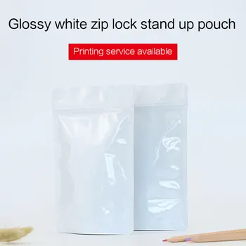 

glossy white stand up pouch with zipper aluminum foil zip lock bag tea coffee bean food packaging bags custom printing available