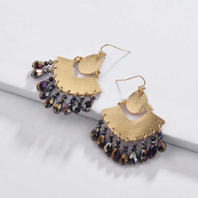

ZWPON 2019 Gold Faceted AB Resin Teardrop Chandelier Earrings for Women Trendy Vintage Gold Beaded Fan Earring Jewelry Wholesale
