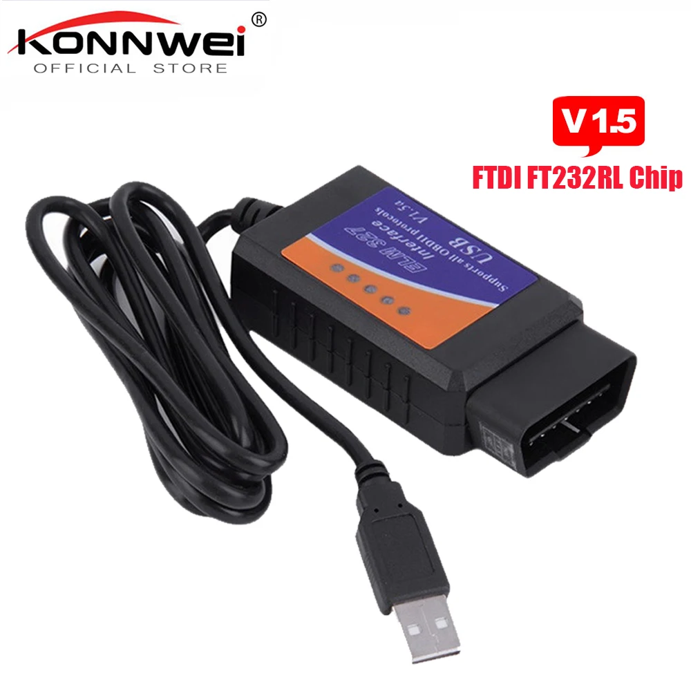 ELM327 USB FTDI FT232RL чип V1.5 автомобиля диагностический кабель USB Интерфейс поддерживает все OBD2 протоколы для Windows ELM 327 USB OBD II