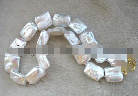 

Fast shupping 08149 freshwater pearl reborn keshi white oblong necklace (A0511)