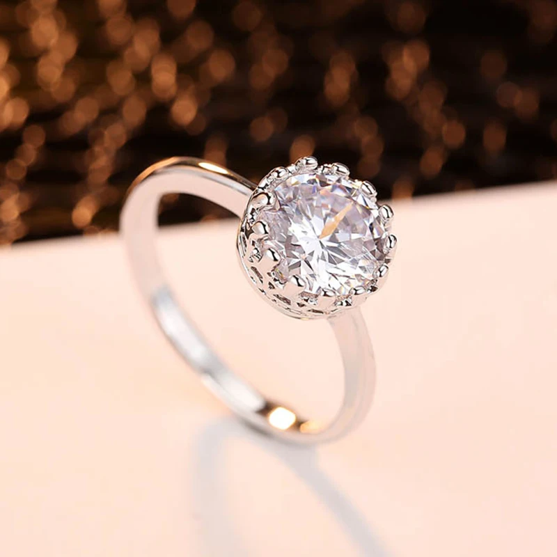 White Gold Color Round Cupid Cut Zircon CZ Small 8MM Stud Earrings Pendant Necklace 6-9 Size Ring Jewelry Sets for Party Gift Fashion Jewelry