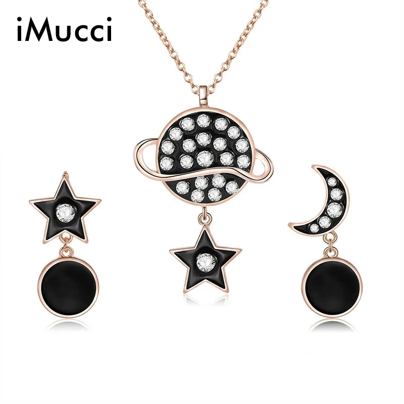 iMucci Fashion Crystal Earrings Necklace Jewelty Set for Women Ethnic Star&ampMoon Pendant Female Party Wedding Femme | Украшения и