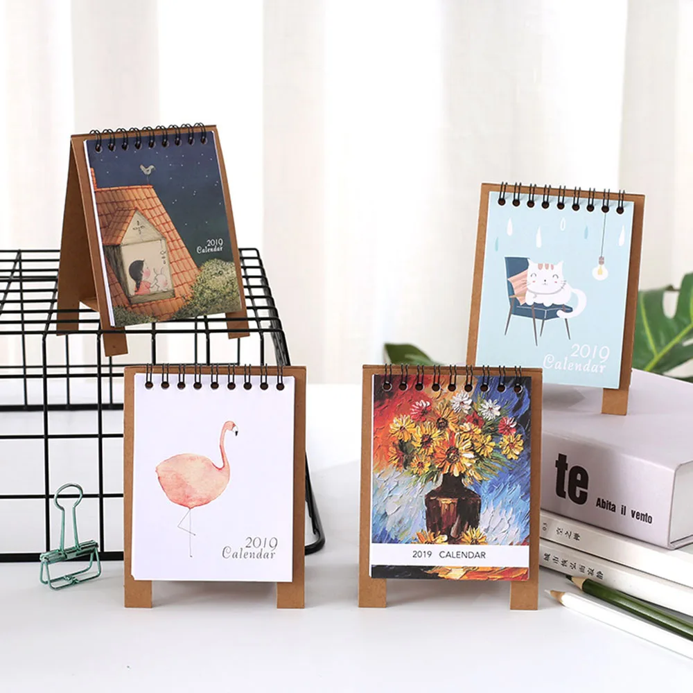 

2019 Cute Kawaii Cartoon Animals Calendar Memo Pad Desk Vertical Paper Multi-function Storage Box Timetable Planner Notebook