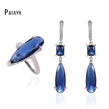 

PATAYA True White Gold Jewelry Sets Water Drop Yellow Natural Zircon Jewelry Sets Wedding Accessories Drop Earrings Ring Set