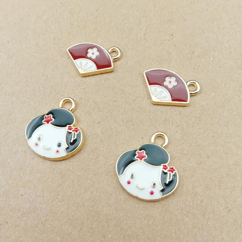 Best 10pcs japanese girls fan charms enamel charm for jewelry making fashion earring pendant fashion charms