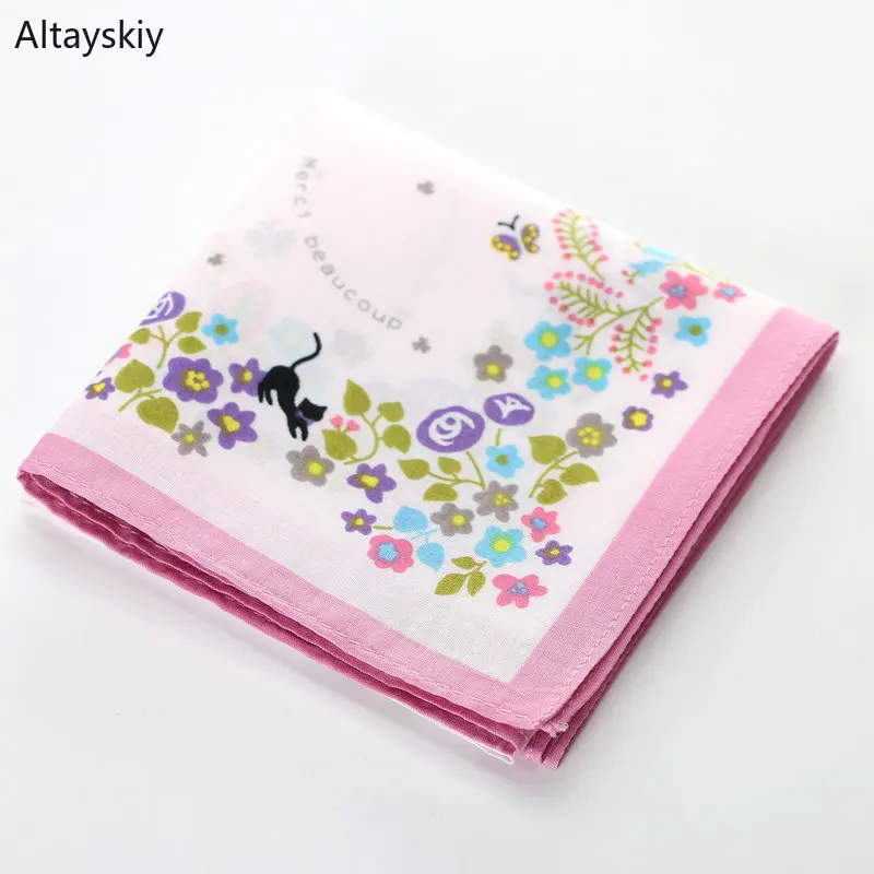 

Handkerchiefs Women Elegant Floral Printing Soft Cotton Thin Retro Womens Square Handkerchief Simple Trendy Student Leisure Chic