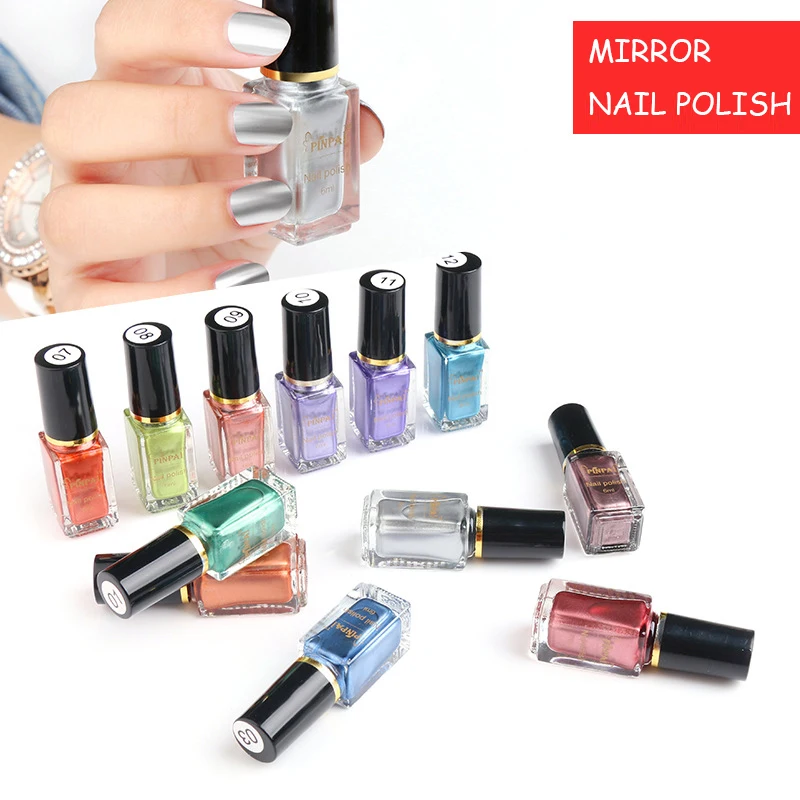 

12 colors 6ml silver metallic mirror nail polish nail varnish set with base coat