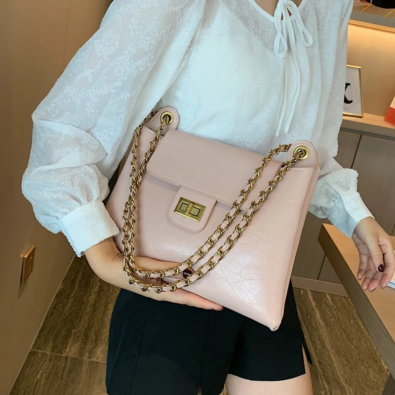 

Elegant Female Casual Tote Bag 2019 Summer New Quality PU Leather Women's Designer Handbag Lock Chain Shoulder Messenger Bags