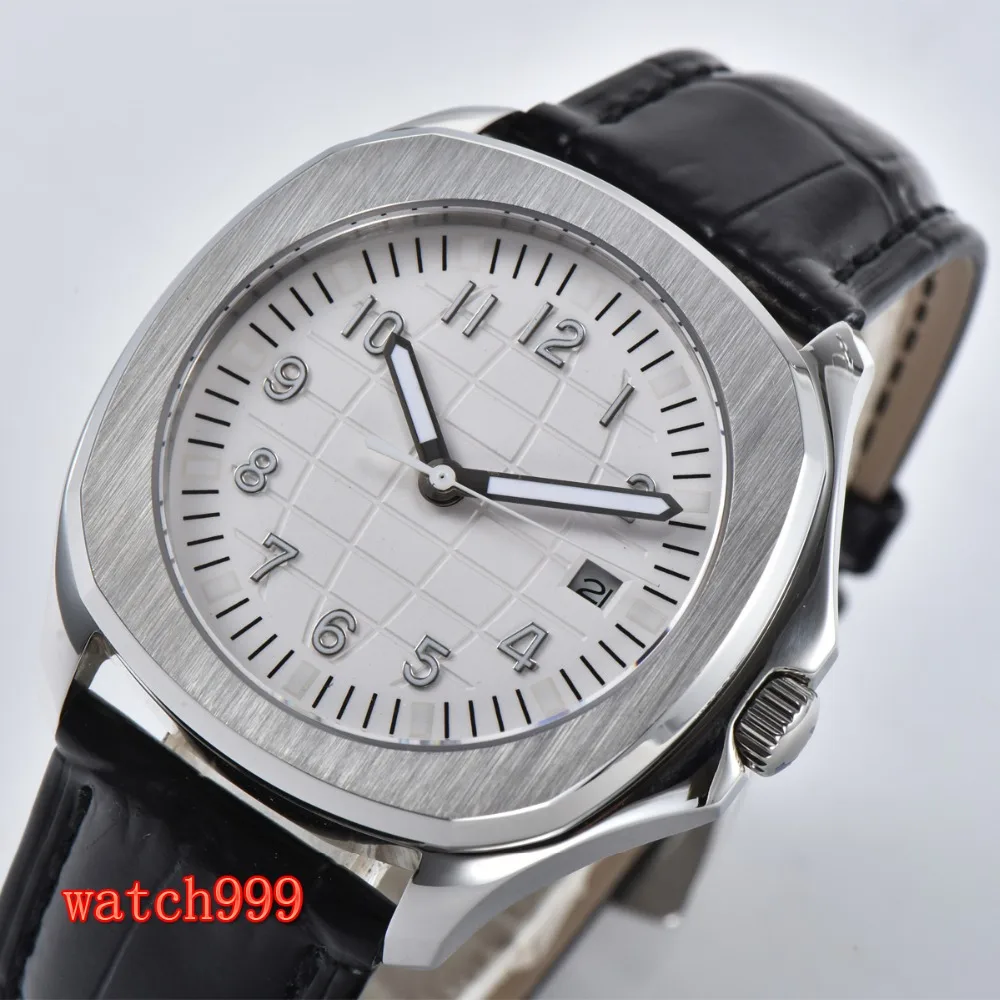 BLIGER 40mm sapphire glass white dial date automatic men's fashion watch black belt waterproof mechanical watch