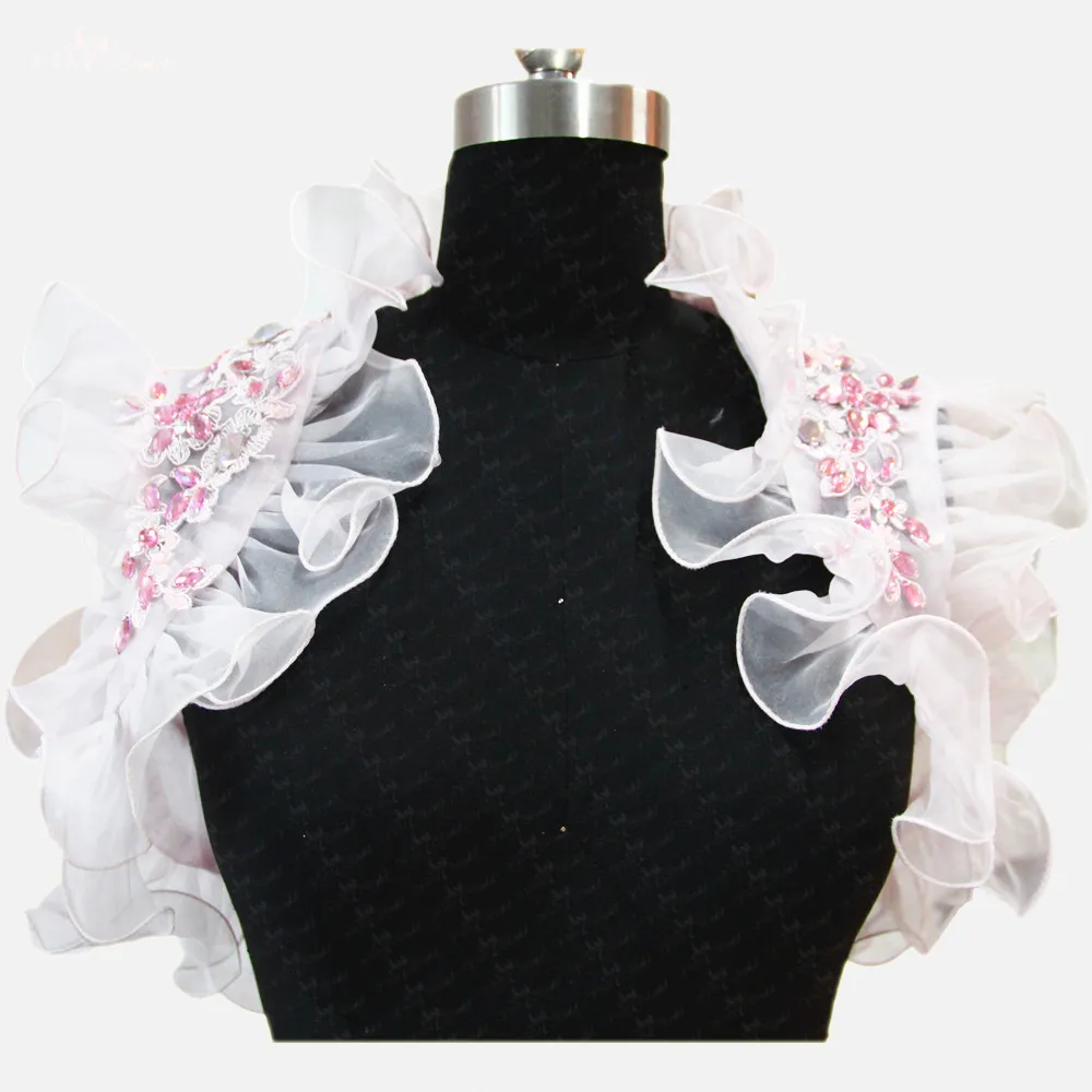 RSJ87 Pink Organza Bridal Jacket Beaded Bolero Jackets For Evening