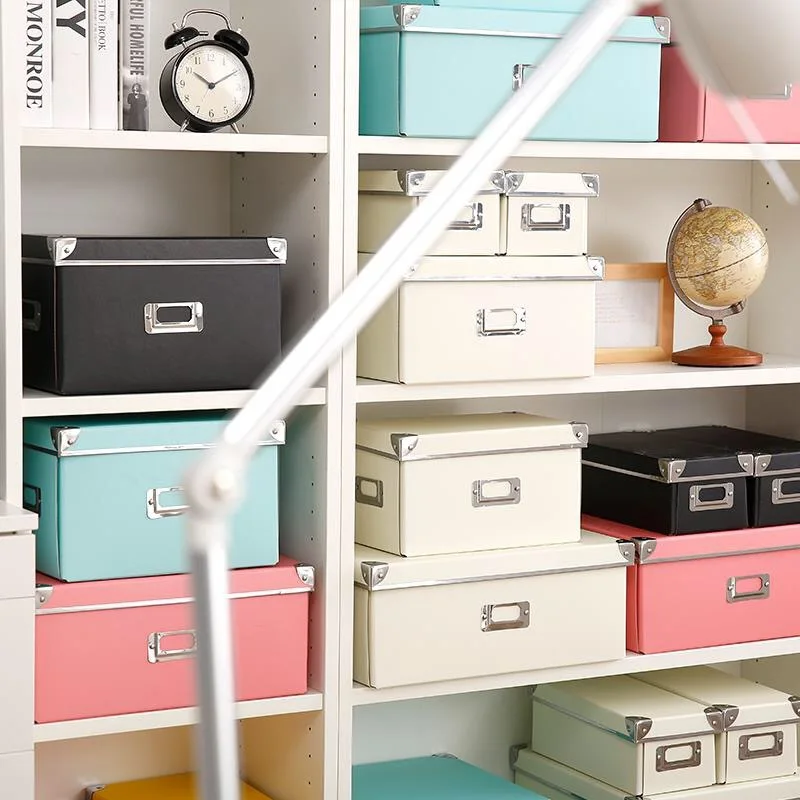 جديد الأزياء المنزل صندوق تخزين ورقي اللون المغطاة لطي مكتب خزانة التشطيب نوم الملابس علب الأحذية درج منظم