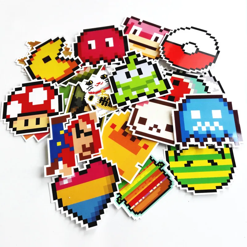

25Pcs/lot Cartoon Mario Pixel Style Sticker For Snowboard Laptop Luggage Vinyl Home Decor Fridge Phone Car-Styling Stickers