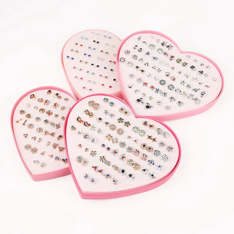 

36 Pairs/set Mini Cartoon Hypoallergenic Plastic Stud Earring Sets Multi Pattern Rhinestone Earrings Set For Women Jewelry Gift