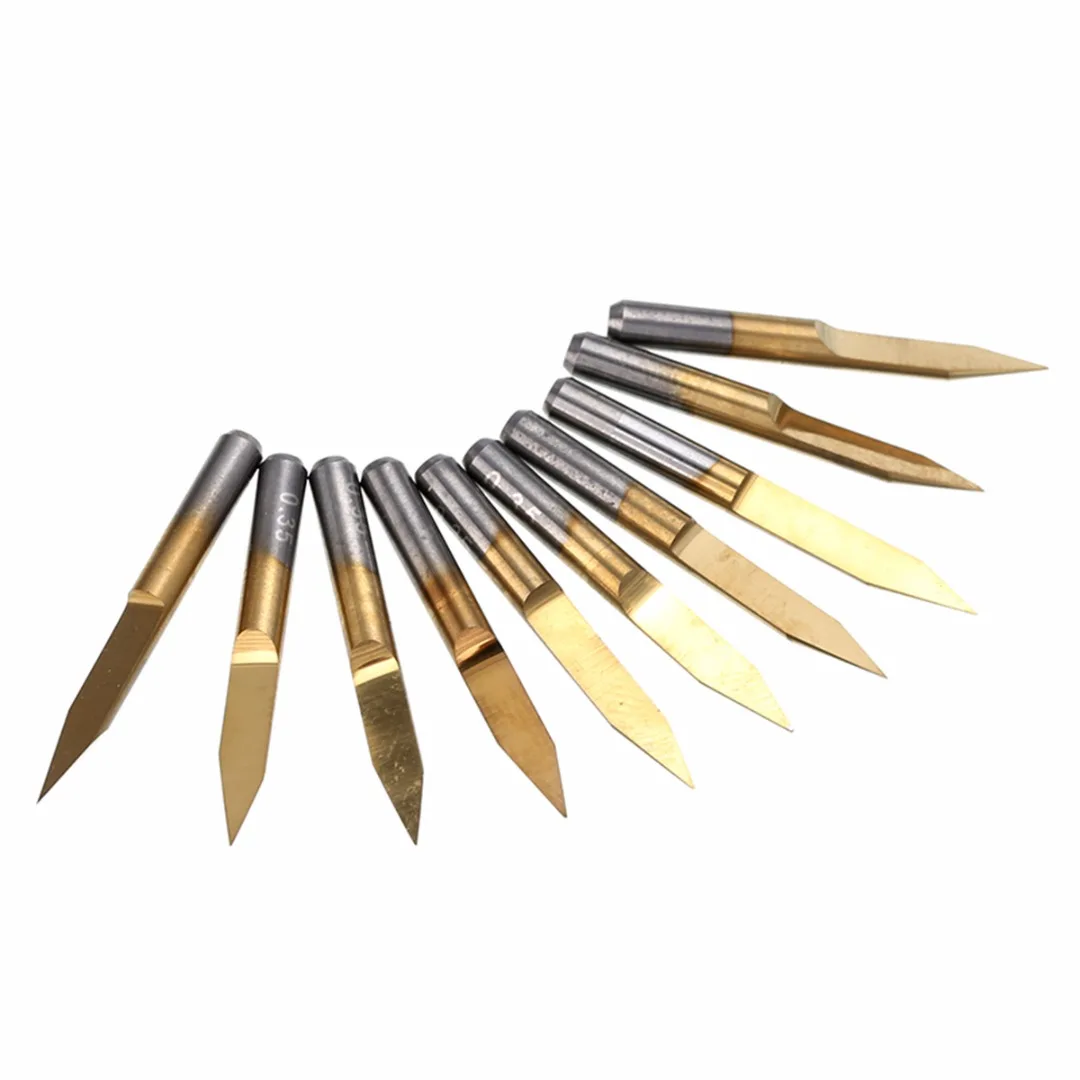 10pcs V Shape 30 Degree Carbide PCB Engraving Bits 3.175 mm Shank Titanium Coated Milling Cutters Tip End Mill