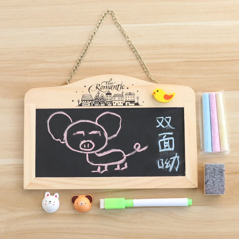 

Korean Wooden Magnetic Hanging Mini Double-sided Small Blackboard Coffee Shop Bar Home Decoration Message Board with Eraser