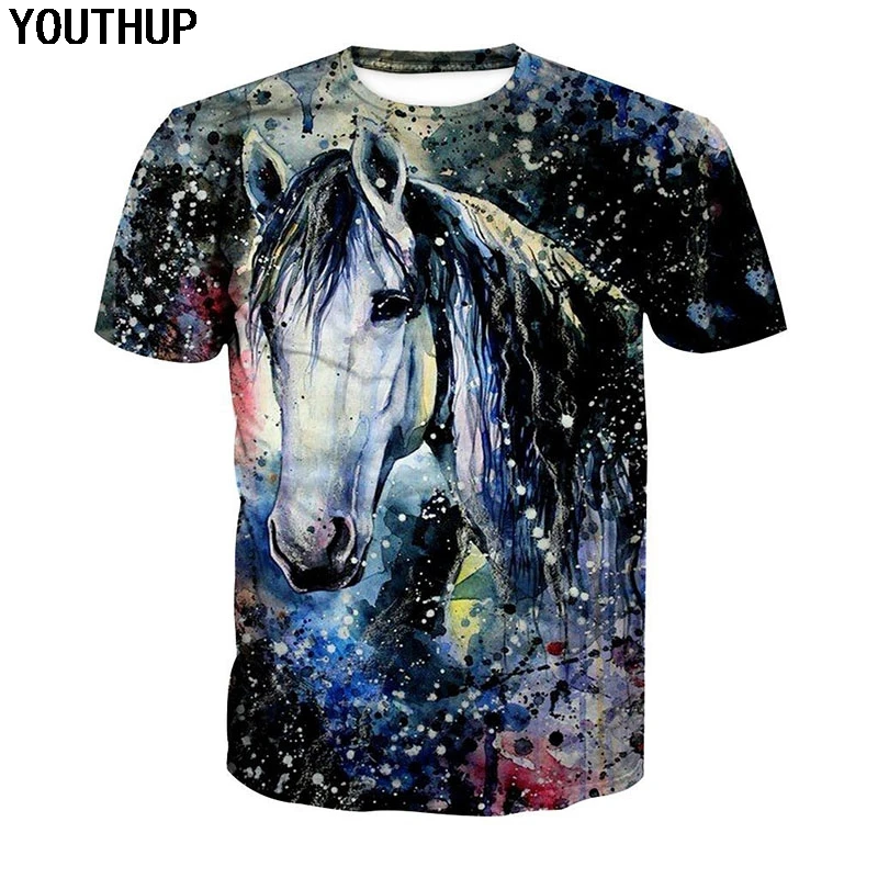 YOUTHUP 2019 Harajuku Мужская 3d футболка с принтом лошади короткий рукав животным крутая