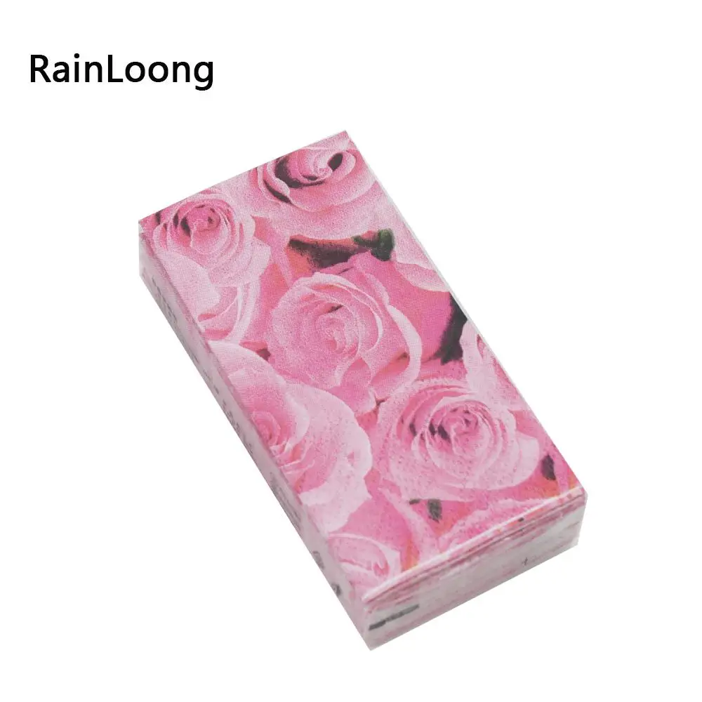 

[RainLoong] Pink Rose Printed Pocket Napkin Tissue Handkerchiefs Paper For Decoration Personal Care 21*21cm 5packs (10pcs/pack)